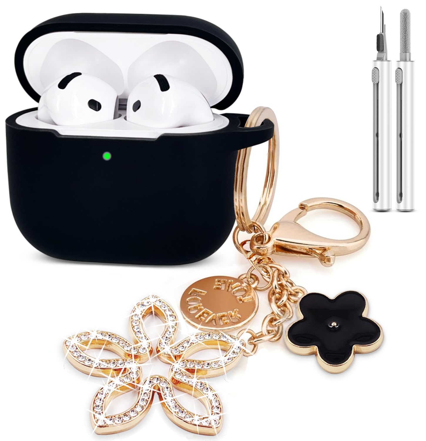 Compatible with AirPods 4 Case Cover, Silicone Protective Case for Airpod 4 with Bling Keychain, Case Cover for Apple AirPods 4th Generation Wireless