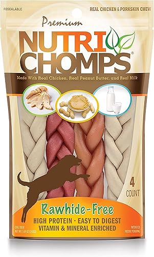 NutriChomps - Masticables para perros, trenzas de 6 pulgadas, fáciles de digerir, golosinas para perros sin piel cruda, sabor saludable, pollo real,