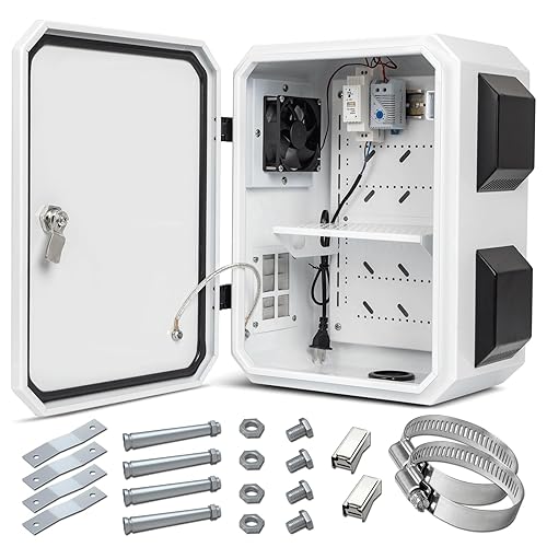 Outdoor Electrical Box with Thermostat and Fan, Cold-Rolled Steel Plate, Aluminum Alloy Back Beam, One-Piece Ventilation Design, IP65 Waterproof, Wall/Pole Mounted. (15.7" x 11.8" x 7.9") - 15.7" x 11.8" x 7.9"