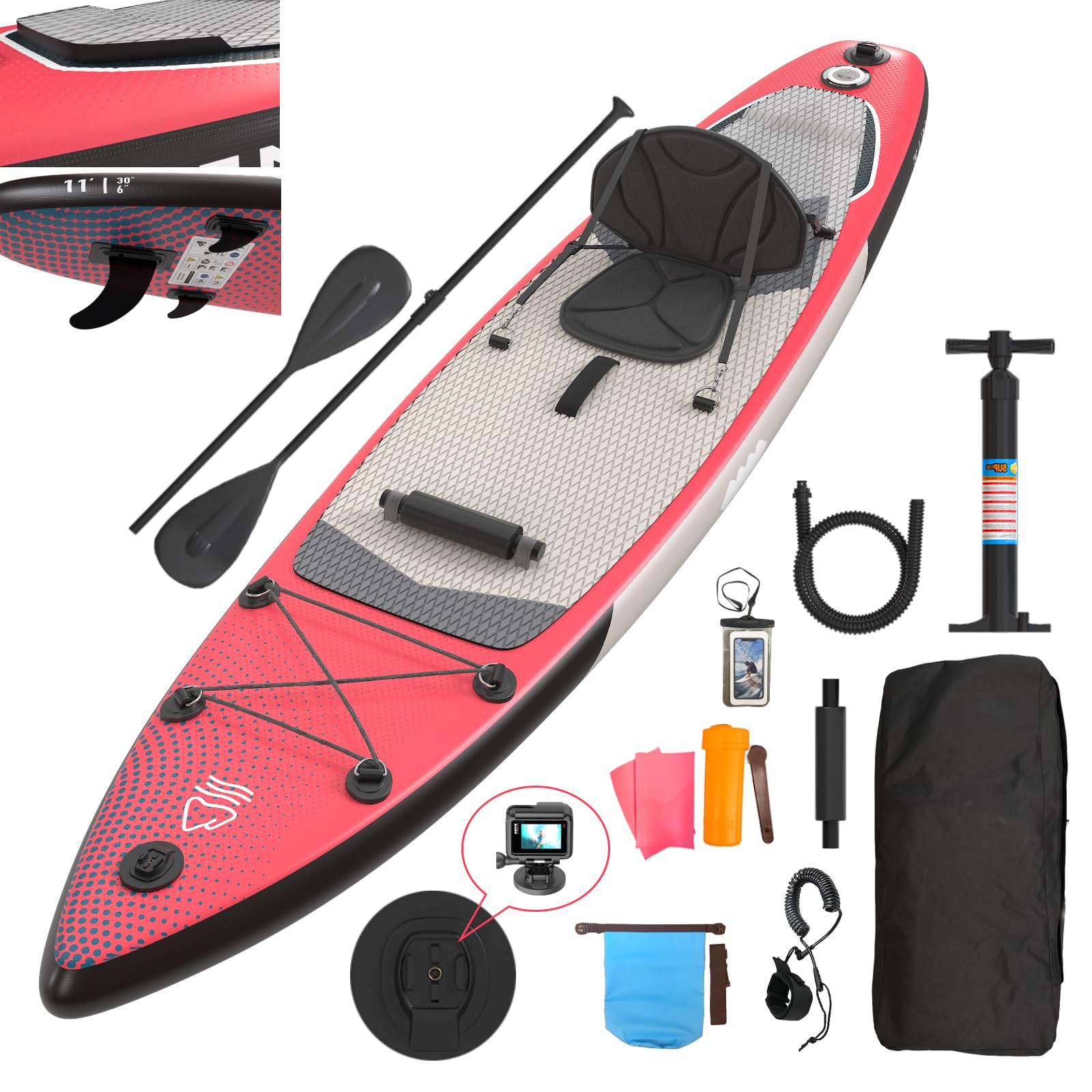JUMMICO Tavola Sup Gonfiabile, Stand Up Paddling Board, 330 x 76 x 15 cm, Pagaia 2-in-1 con Sella Kayak e Accessori, Portata 160 kg, Ideale per Surf, Pesca e Yoga