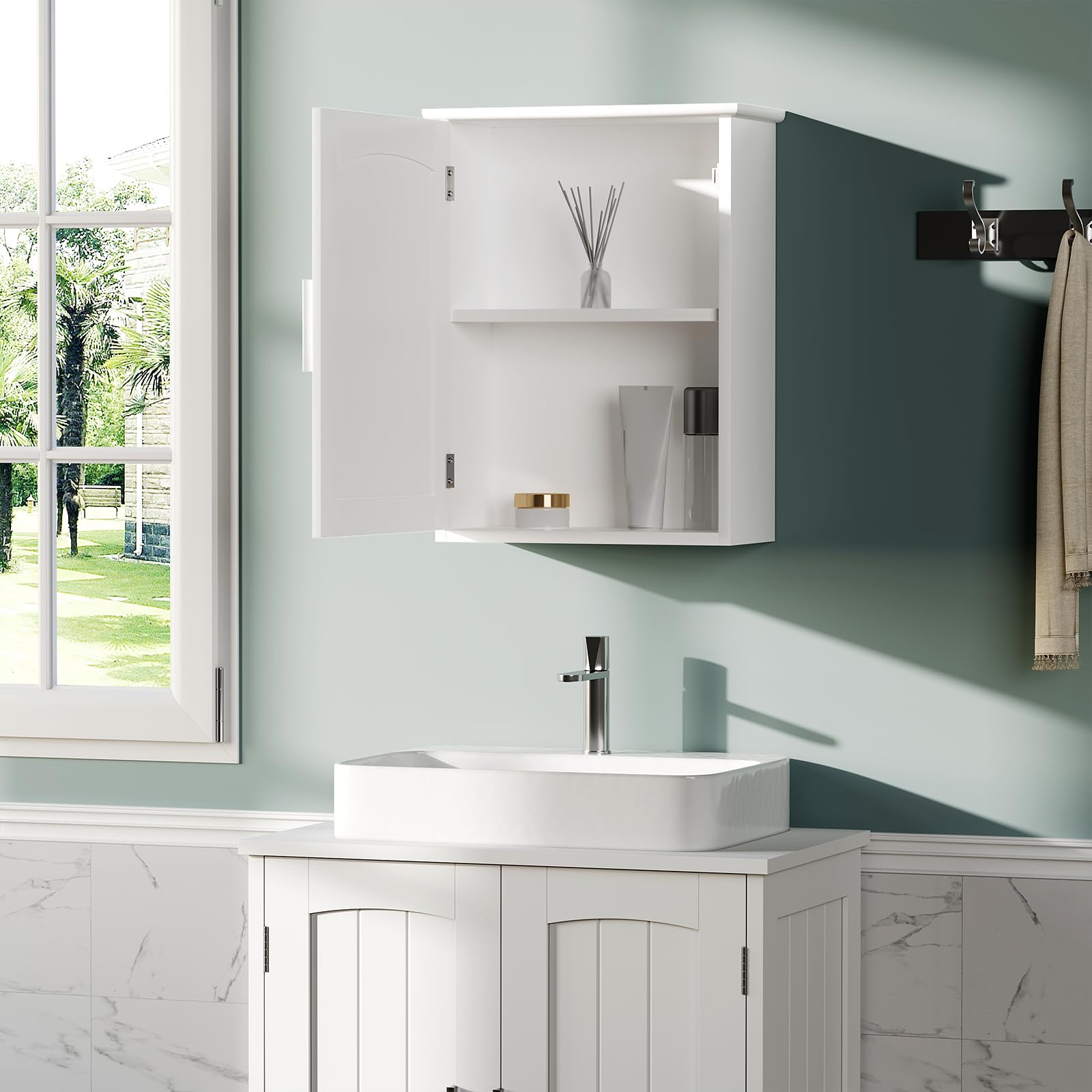 EUGAD Armoire Murale Salle de Bain, Meuble Salle de Bain, Armoire Pharmacie, Meuble WC Suspendu, avec Étagère Réglable, Porte, en MDF, Blanc, 40x17x51cm