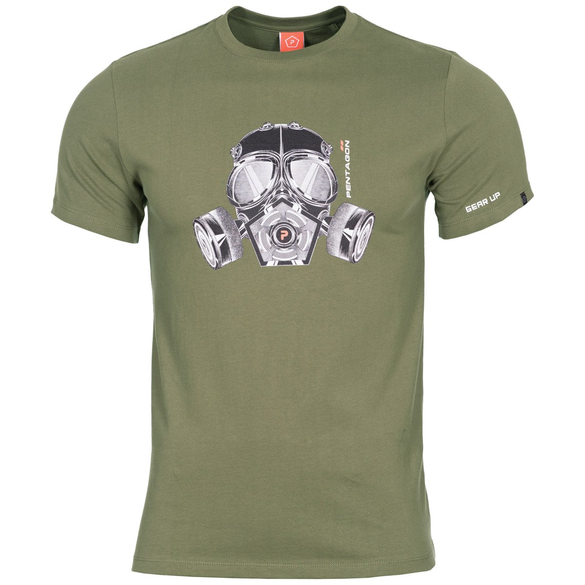 Pentagon Men's Olive Ageron T-Shirt Gas Mask Size M