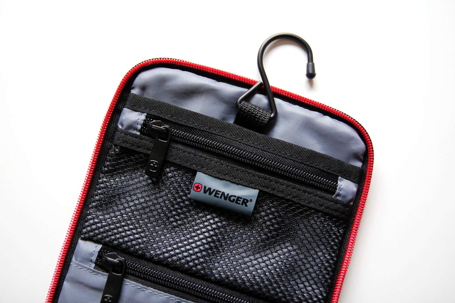 WENGER Beauty case da viaggio da appendere per uomo e donna, grande beauty case da 7 litri, borsa cosmetica con gancio, borsa cosmetica nera con fodera interna grigia
