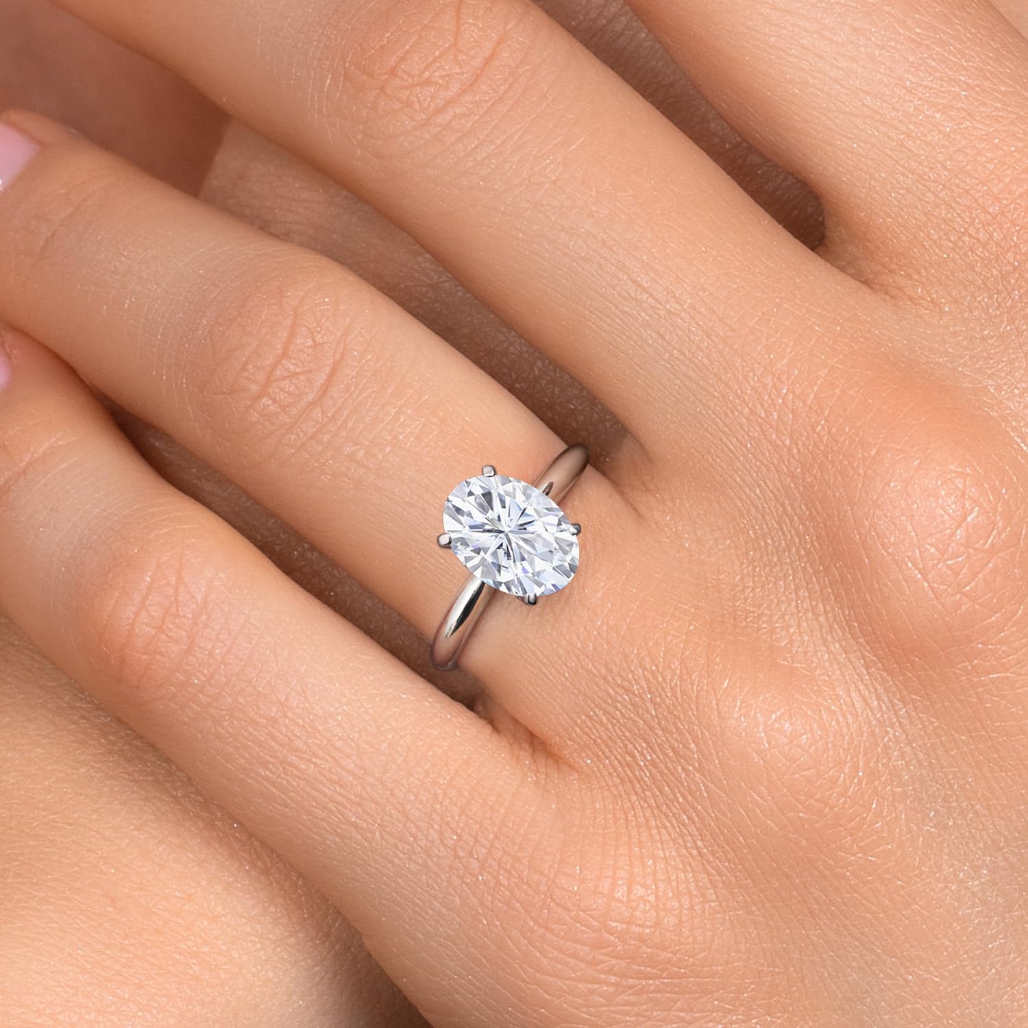 Gem Stone King 14K White Gold 9X7MM Oval Gemstone Birthstone Solitaire Engagement Ring | Wedding Engagement Anniversary Promise Ring For Women | Available In Size 5, 6, 7, 8, 9 - Image 4