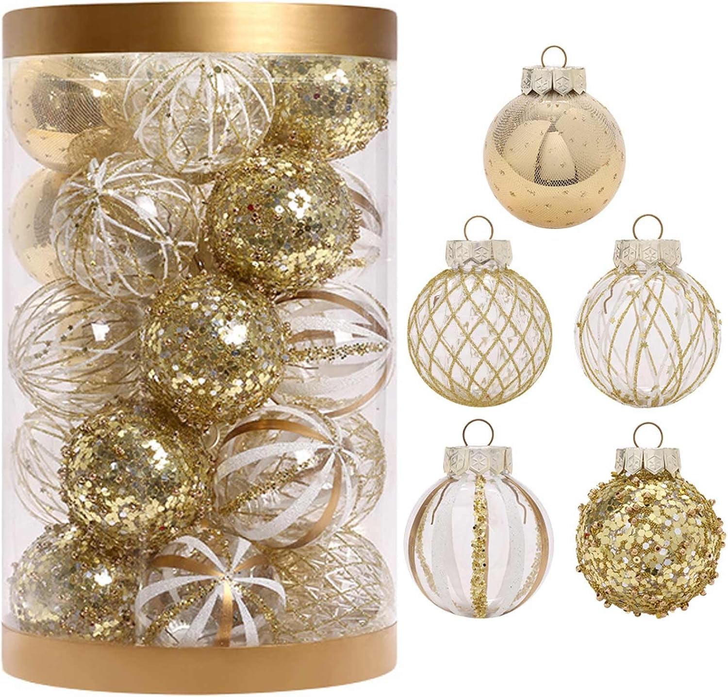 LIODUX 25Pcs Christmas Ball Ornaments Set, 60mm Christmas Ornaments Set, Shatterproof Plastic Christmas Tree Decorations, Hanging Ornaments Hanging Ball Ornaments for Holiday (Gold)