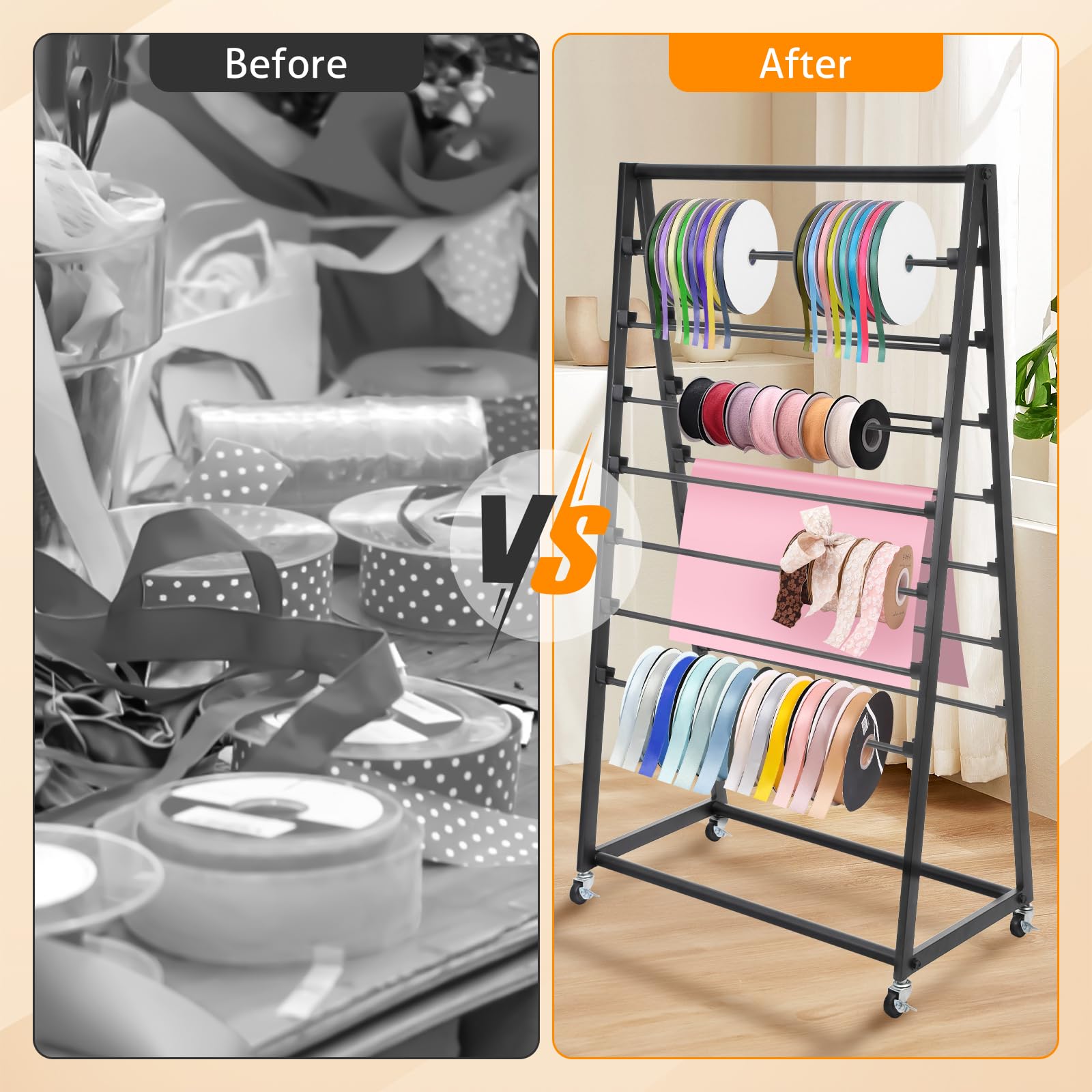 WICHEMI Ribbon Organizer, 15 Tier Ribbon Holder Organizer Rack Double ...
