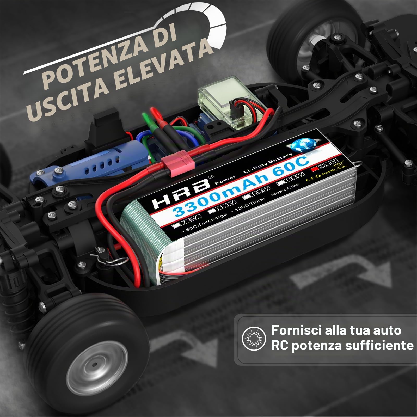 HRB 2 confezioni 6S 3300mAh 22.2V 60C LiPo Battery Pack with T Plug for RC Car Boat Truck Heli Airplane (Dean T)