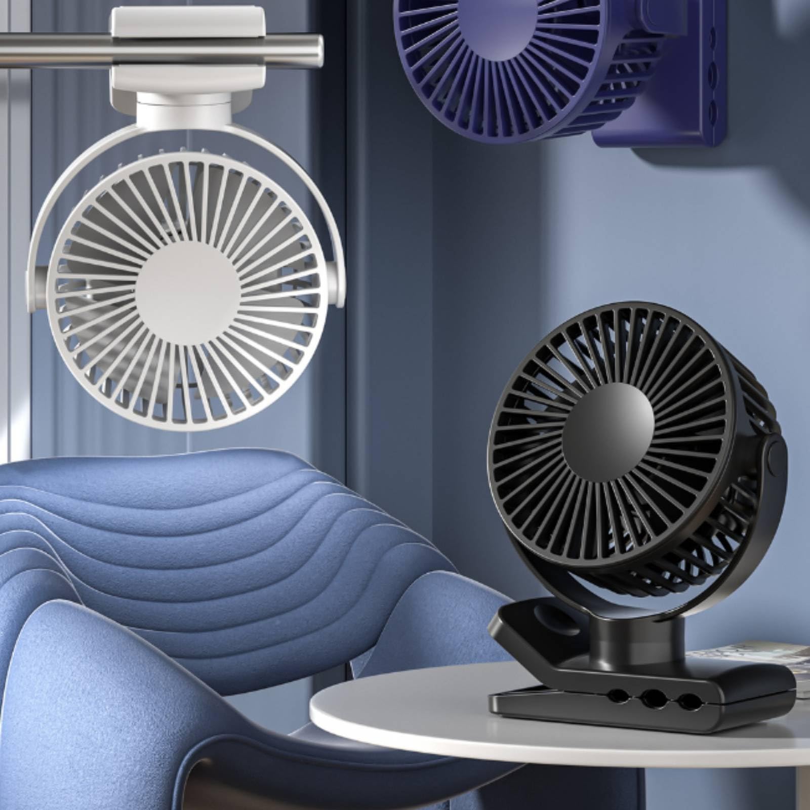 Ventilador Portátil con Base Sujeción Resistente con Brazo Modular Segmentado para Ventilación Focalizada en Escritorio Silla y Ejercicio, Negro