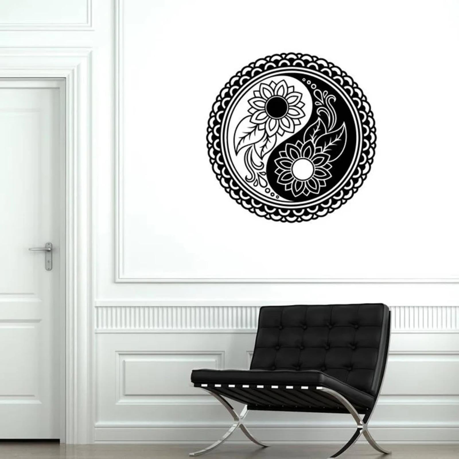 WEIMEIJIE Tai Chi Yin Yang Flower Vinyl Wall Sticker for Bedroom, Zen Meditation, Yoga Studio, Living Room Art Sticker