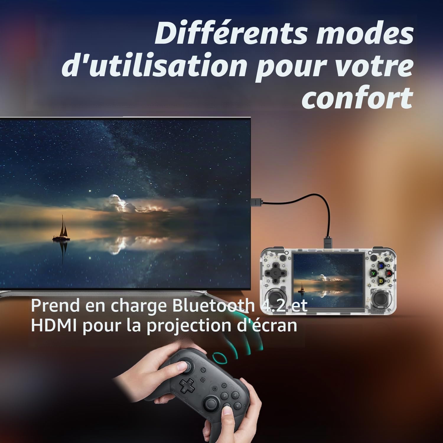 RG35XX H Console de jeu rétro portable avec batterie de 3300 mAh 5500 + jeux Carte TF 64 Go Système Linux Écran IPS 3,5" Cortex-A53 Blanc transparent