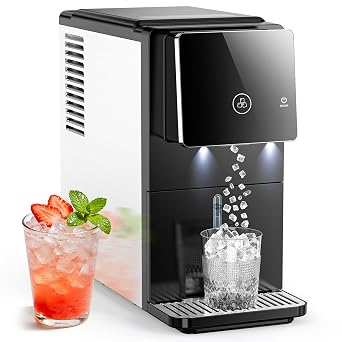 33 lbs/Day Countertop Nugget Ice Maker with Self-Cleaning,Portable Countertop Ice Machine, Auto Lighting, Measured Dispensing,and Ice Full Minder for Home, Kitchen, Office, Black