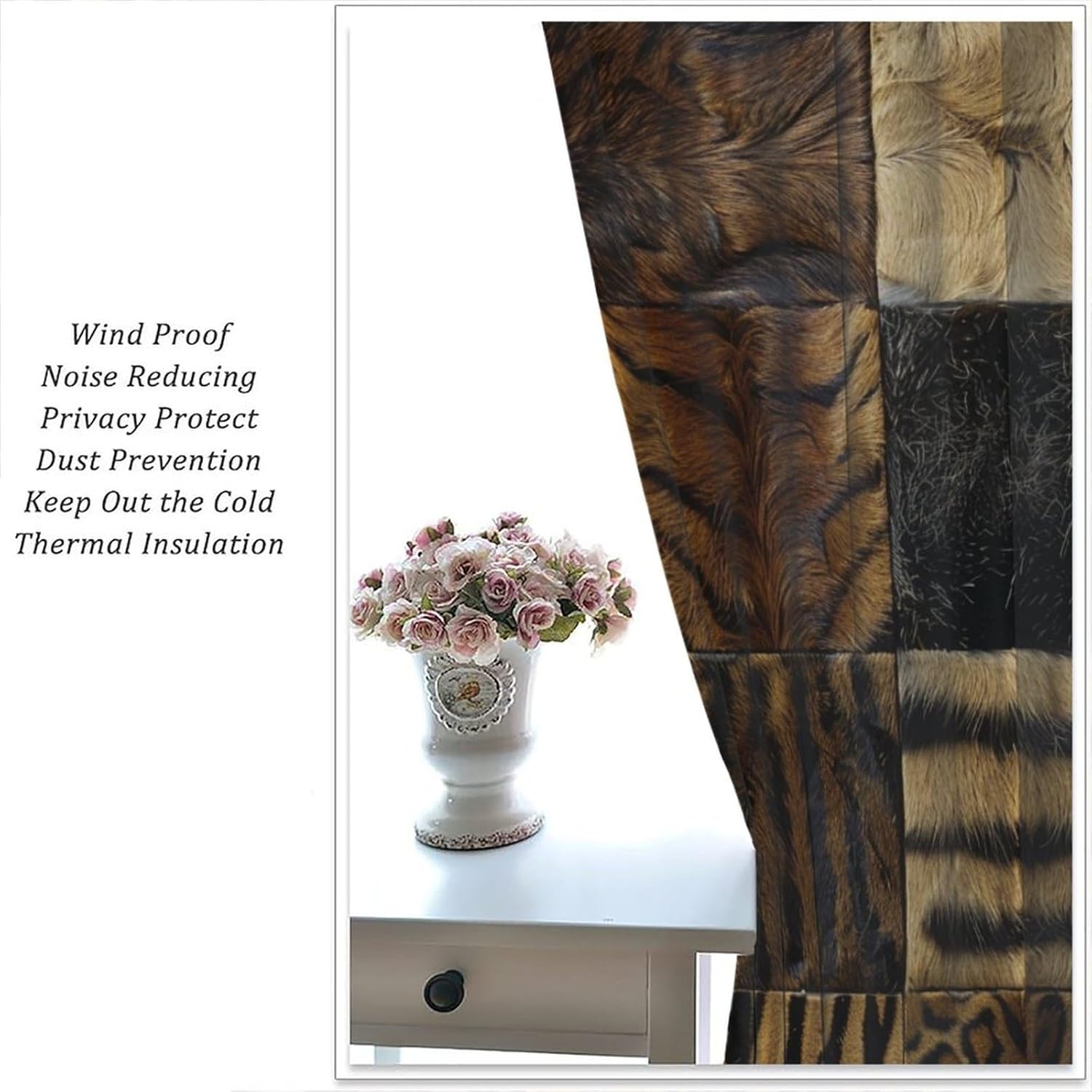 Leopard Tiger Fur Blackout Curtains for Bedroom/Living Room, Wild Animal Print Curtains Rod Pocket Thermal Insulated Window Drapes, 21W x 45L, 2 Panels
