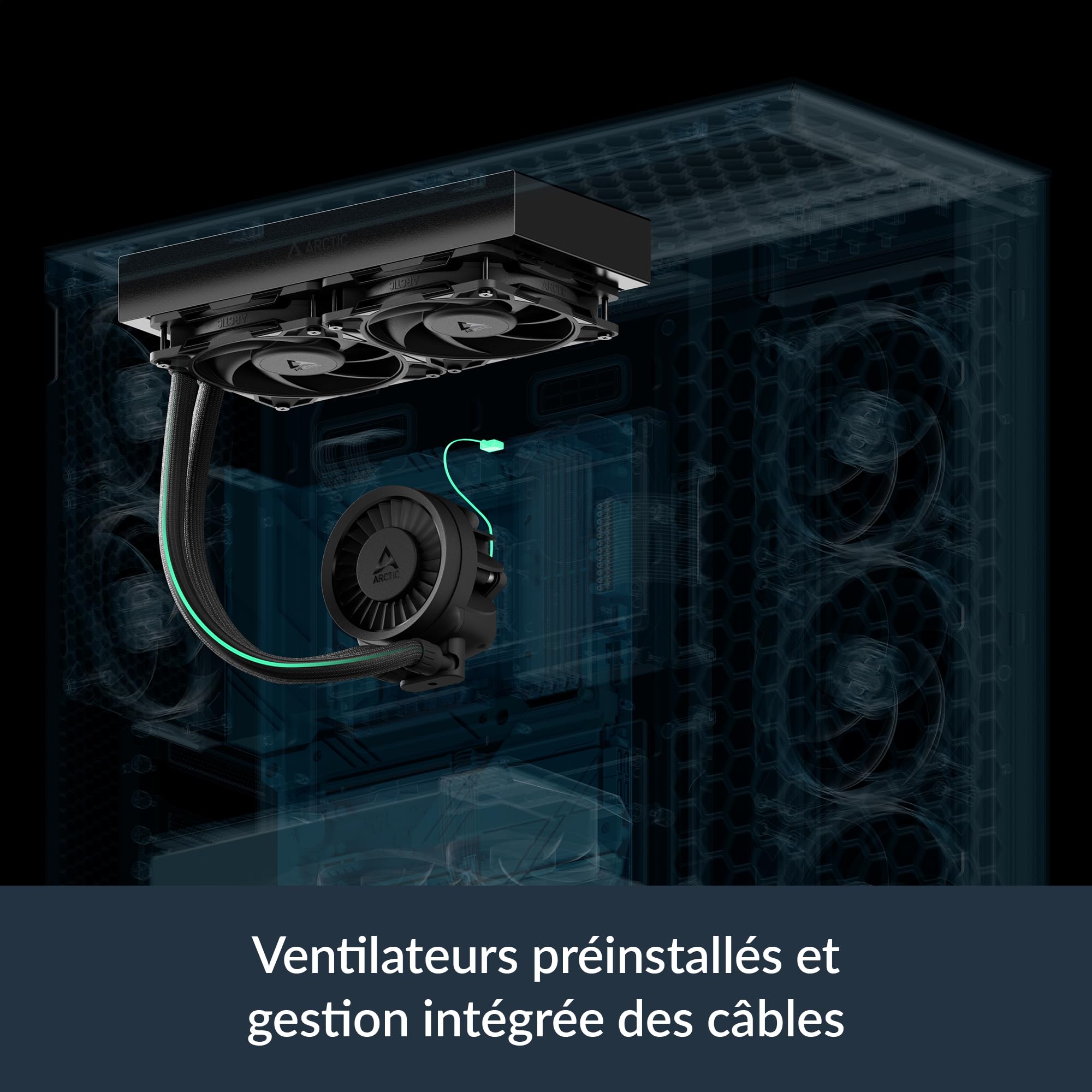 ARCTIC Liquid Freezer III Pro 240 - Refroidisseur CPU AIO, 2 x 120 mm refroidissement à eau, Radiateur da 38 mm, Pompe PWM, ventilateur VRM, AMD AM5/AM4, Intel LGA1851/1700 Cadre de contact - Noir