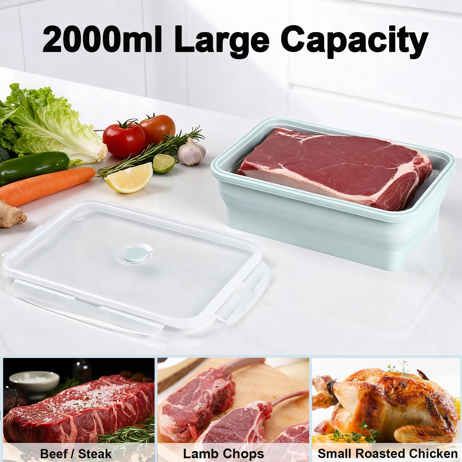 Frischhaltedosen 2000ml BPA-frei, zusammenklappbar Silikon Lunchbox 4er Set