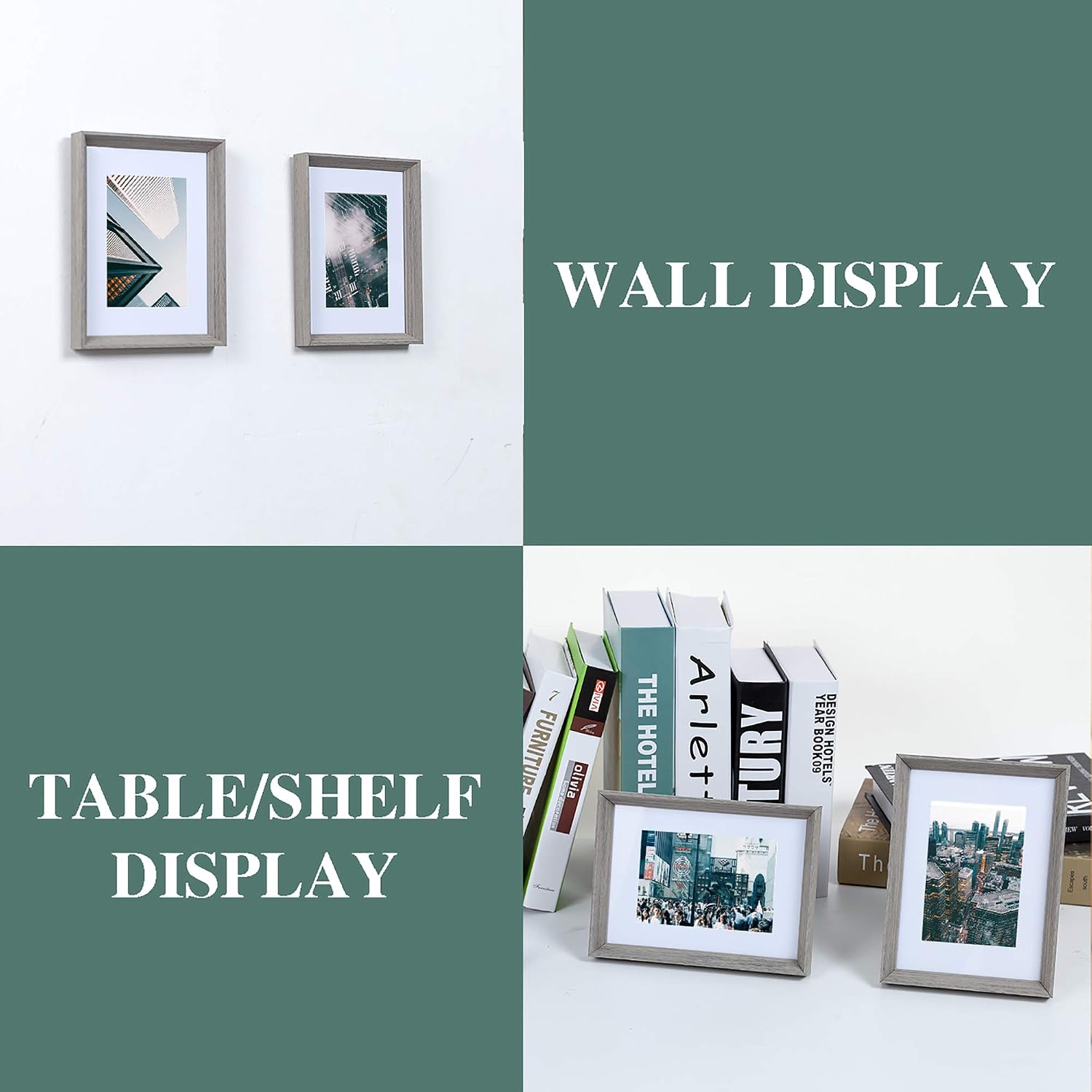 upsimples 5x7 Picture Frames with High Definition Glass,Display Pictures 4x6 with Mat or 5x7 Without Mat,Rustic Photo Frames for Wall or Tabletop Display,Set of 5,Light Grey