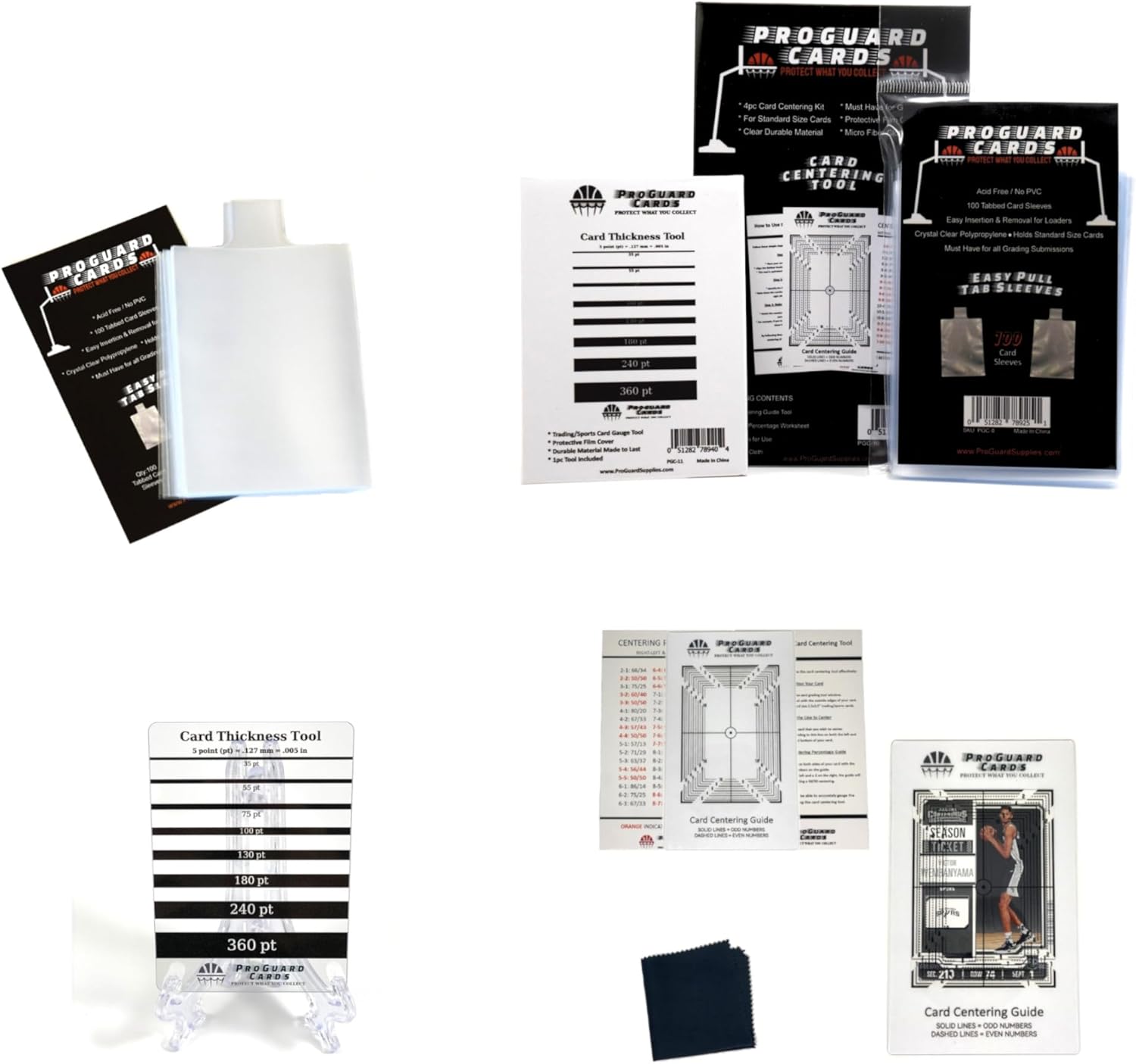 Sports Card Grading kit 3pc Set Includes 100pk Tabbed Card Sleeves, Card Centering Tool & Thickness Gauge Tool Guide