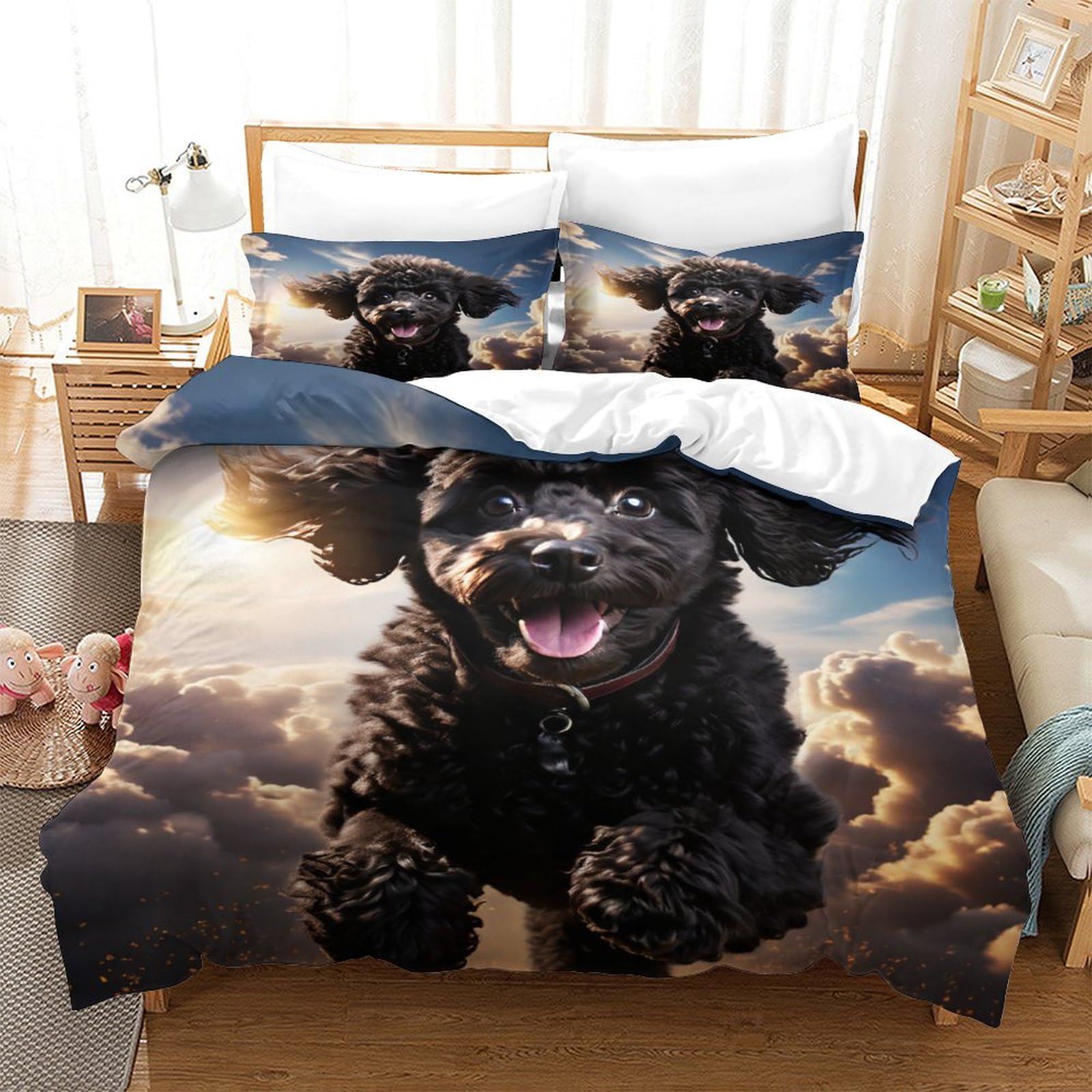 Tnfhsoft Cockapoo Dog 3D Duvet Cover Sets,Cute Animals Quilt Cover Microfiber Bedding With Zipper Closure Winter Soft Comforter Cover Apply To Kids Youth 3 Piece Set Comfortable Room Decor Single（140X200cm）