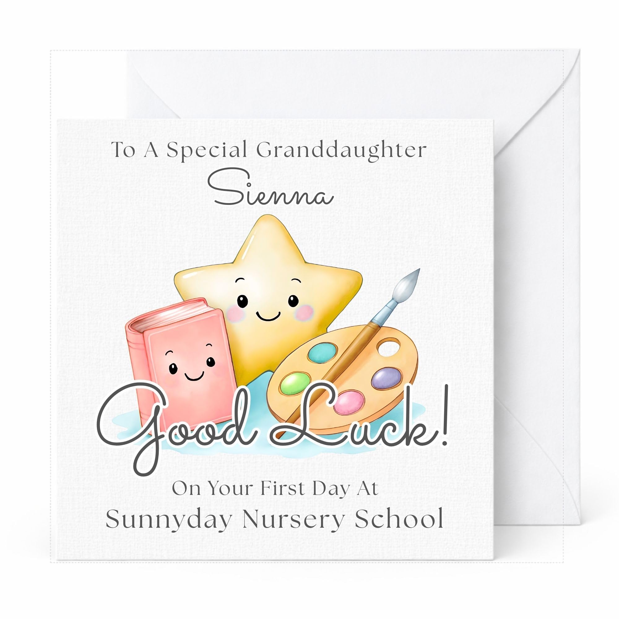 Personalised First Day of School Card, Good Luck Back to School, Custom Name & School, Nursery, Reception, Primary School Keepsake, Star Book Paint Design