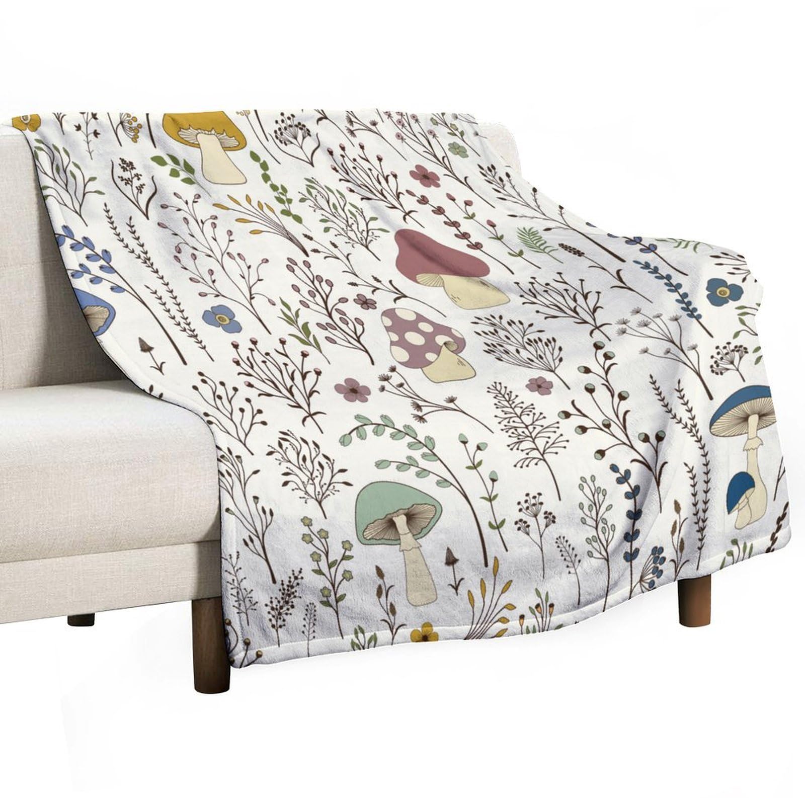 Colorful Plants Mushrooms Vintage Blanket Abstract Wildflowers Rustic Print Super Soft Flannel Throw Blanket for Bed Sofa 330GSM