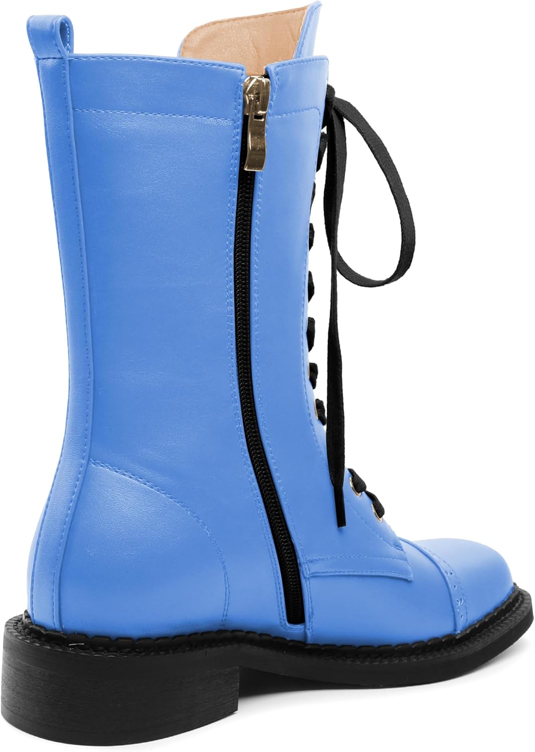 SAMMITOP Women's Ankle Bootie Lace up Mid Calf Combat Boots Chunky Low Heel Square Toe Zipper Boots Fashion Dress Shoes 1.4 Inch