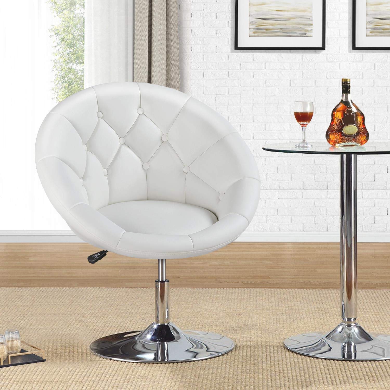 Yaheetech Height Adjustable Modern Round Tufted Back Chair Upholstered