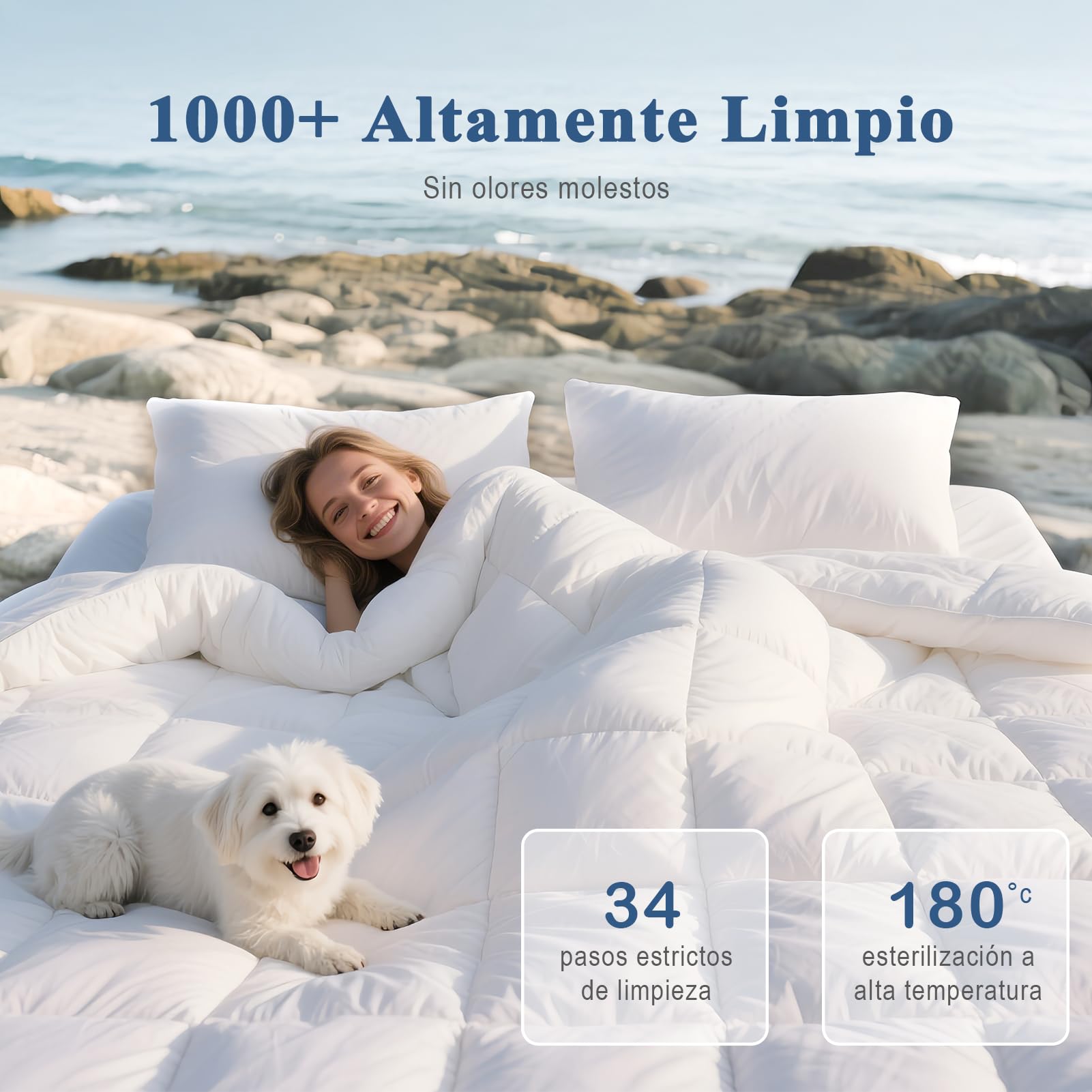 APSMILE Edredón Cama 90-70% Plumas y 30% Plumón, 100% Algodón Orgánico, Edredón Relleno Nórdico Plumón Verano 180gr/㎡, Esponjoso, Certificado Oeko-Tex y RDS(Blanco, 135x200cm)