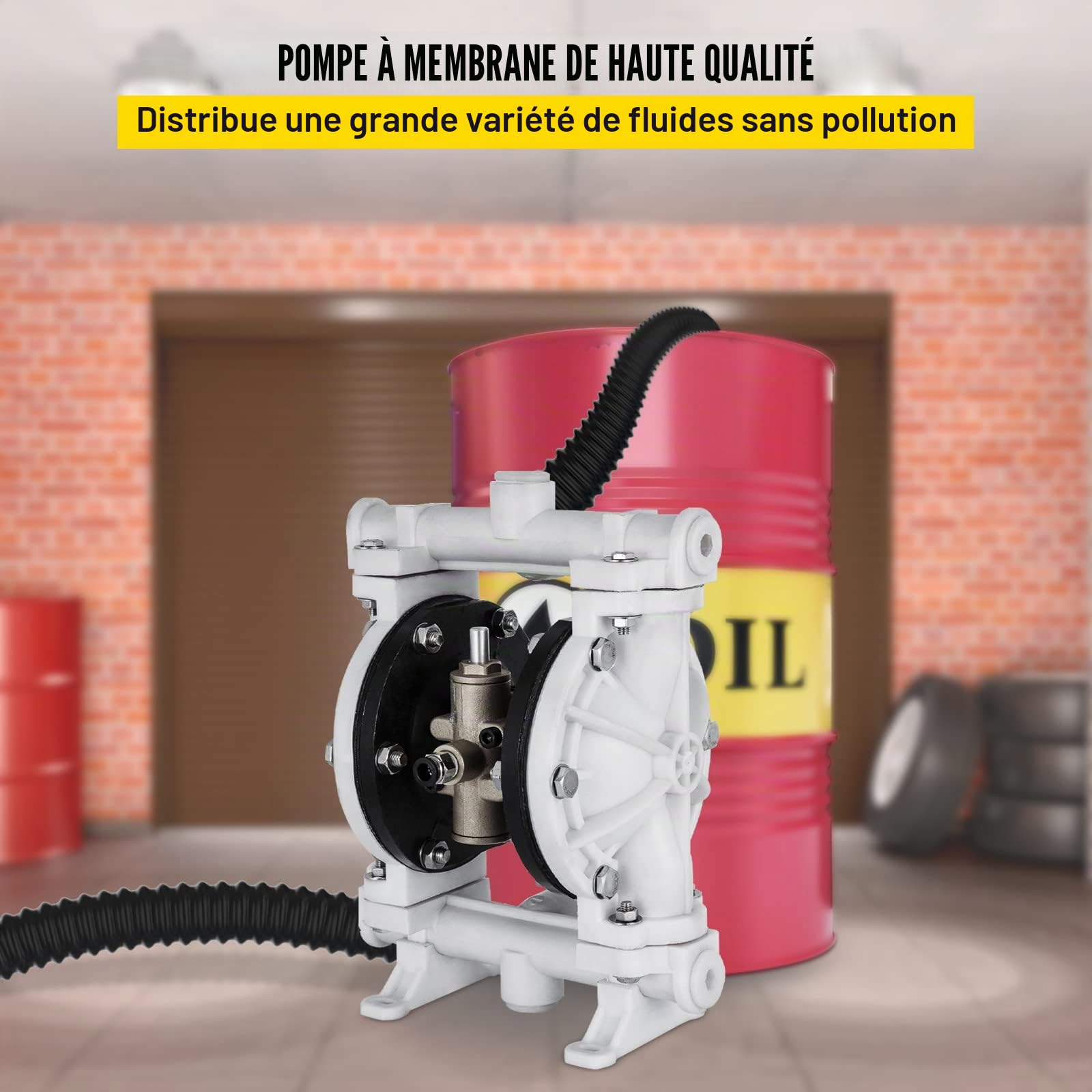 VEVOR Pompe pneumatique à double membrane, entrée et sortie 12,7 mm, 13,2 GPM et max 120 psi, pompe de transfert pneumatique à membrane PTFE pour pétrole, diesel, huile, fluides à faible viscosité