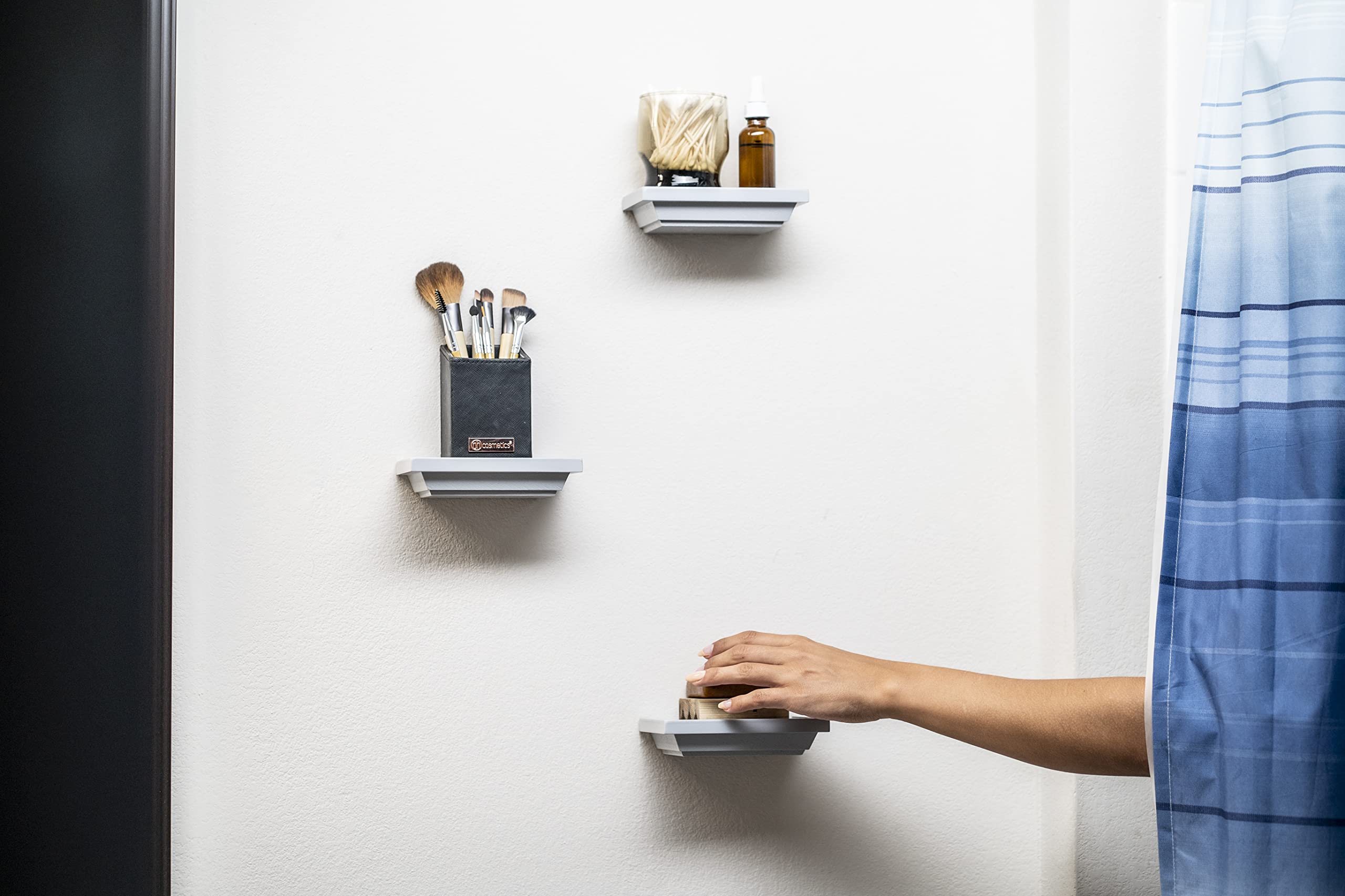 Juego de 3 estantes flotantes de pared, decoración pequeña para el hogar, para baño, sala de estar, cocina, dormitorio y oficina (3, gris)