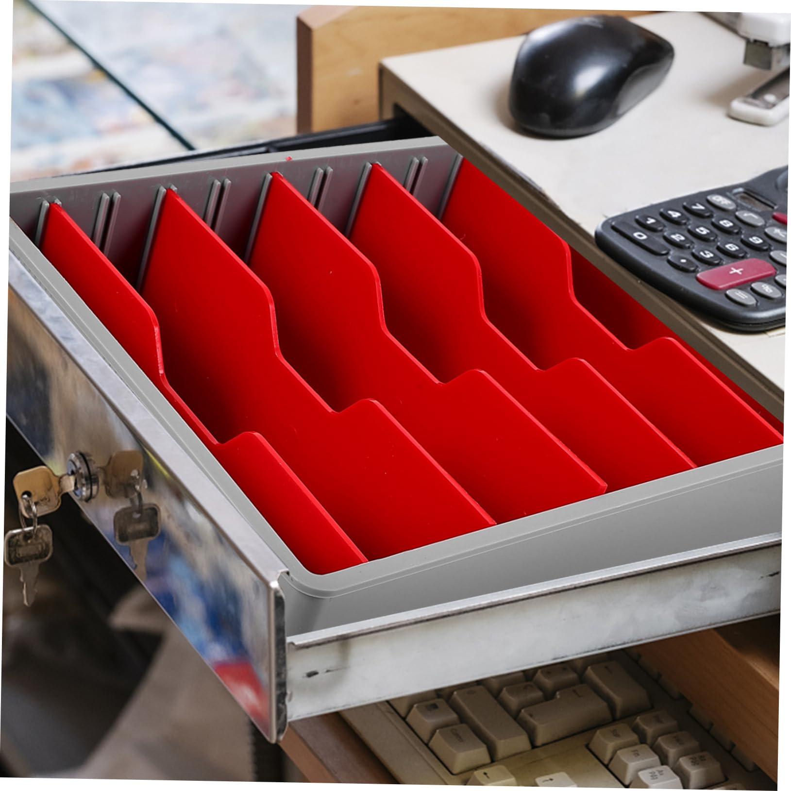 SHOWERORO Bandeja De Dinero Roja 5 Compartimentos Para Caja Registradora Organizador De Monedas y Billetes Accesorio De Almacenamiento Para Tiendas y Supermercados