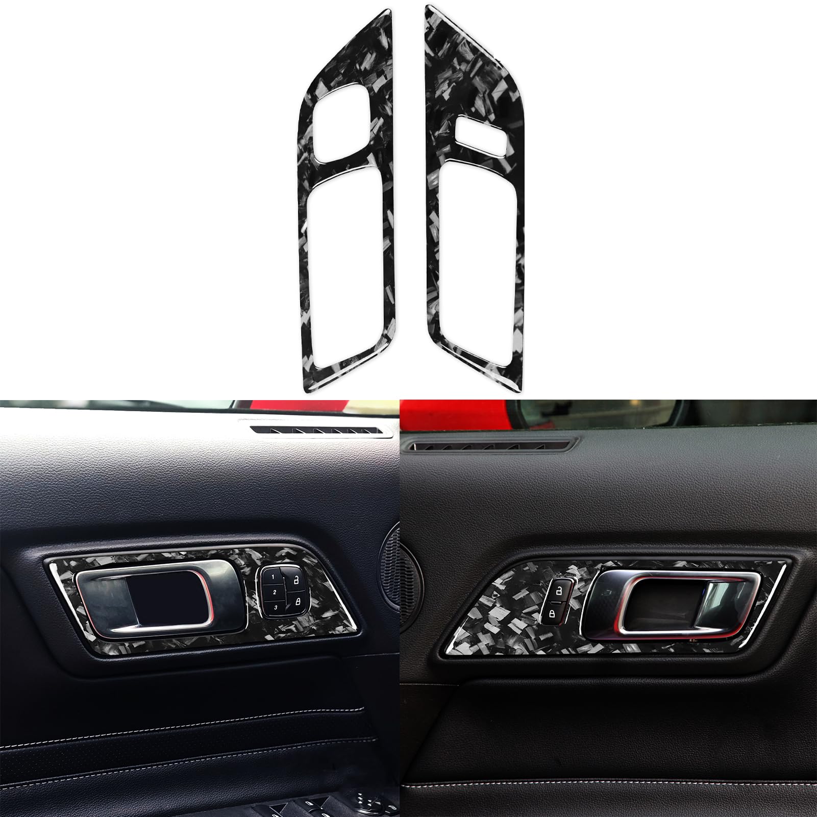 Car Inner Door Handle Switch Door Lock Control Panel Trim Sticker Glossy Black Forged Carbon Fiber Decoration Compatible with Ford Mustang 2015-2020 Auto Interior Accessories-Type B
