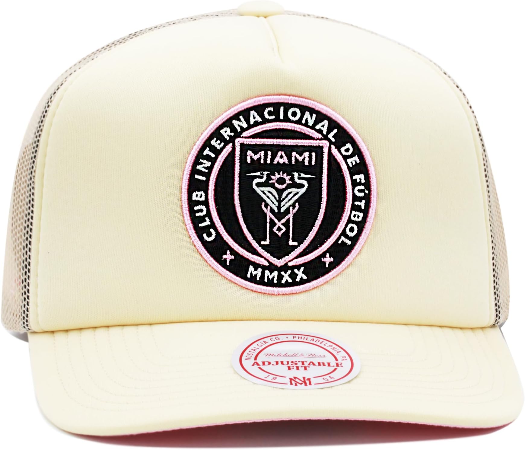Mitchell & NessInter Miami MLS Evergreen Trucker Snapback Hat Cap - Off White, Off-white, One size