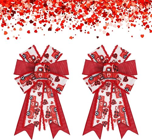 Estivaux 2 lazos para el día de San Valentín para corona, lazos de corona de San Valentín, lazos de arpillera rojos y blancos, lazos de regalo para