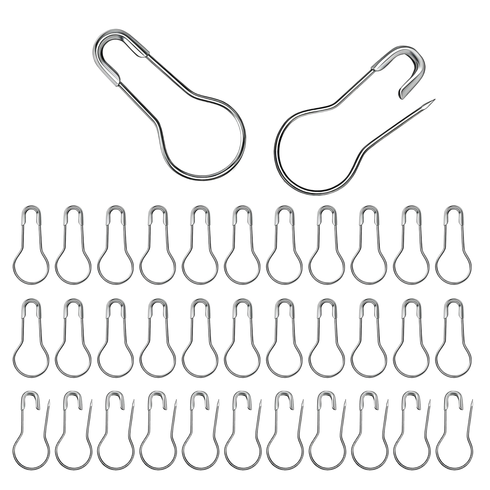 LE-stone 1000Pcs Safety Pin Metal Bulb Gourd Pins Pear Shaped Pins for Clothing Handicrafts Knitting Stitch Markers Boutiques DIY (Silver)