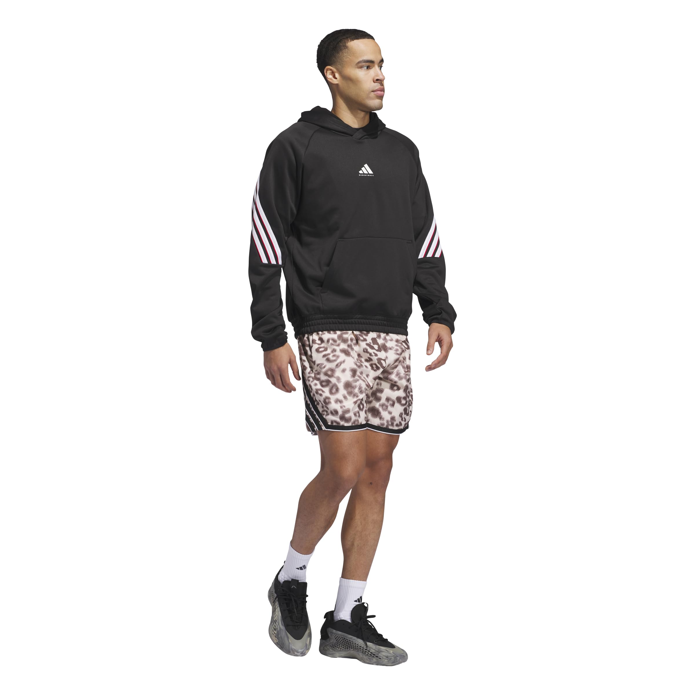 adidas Crazylite męskie spodenki do koszykówki z nadrukiem, Strata Sand/Coral Powder, X-Small/11" Inseam