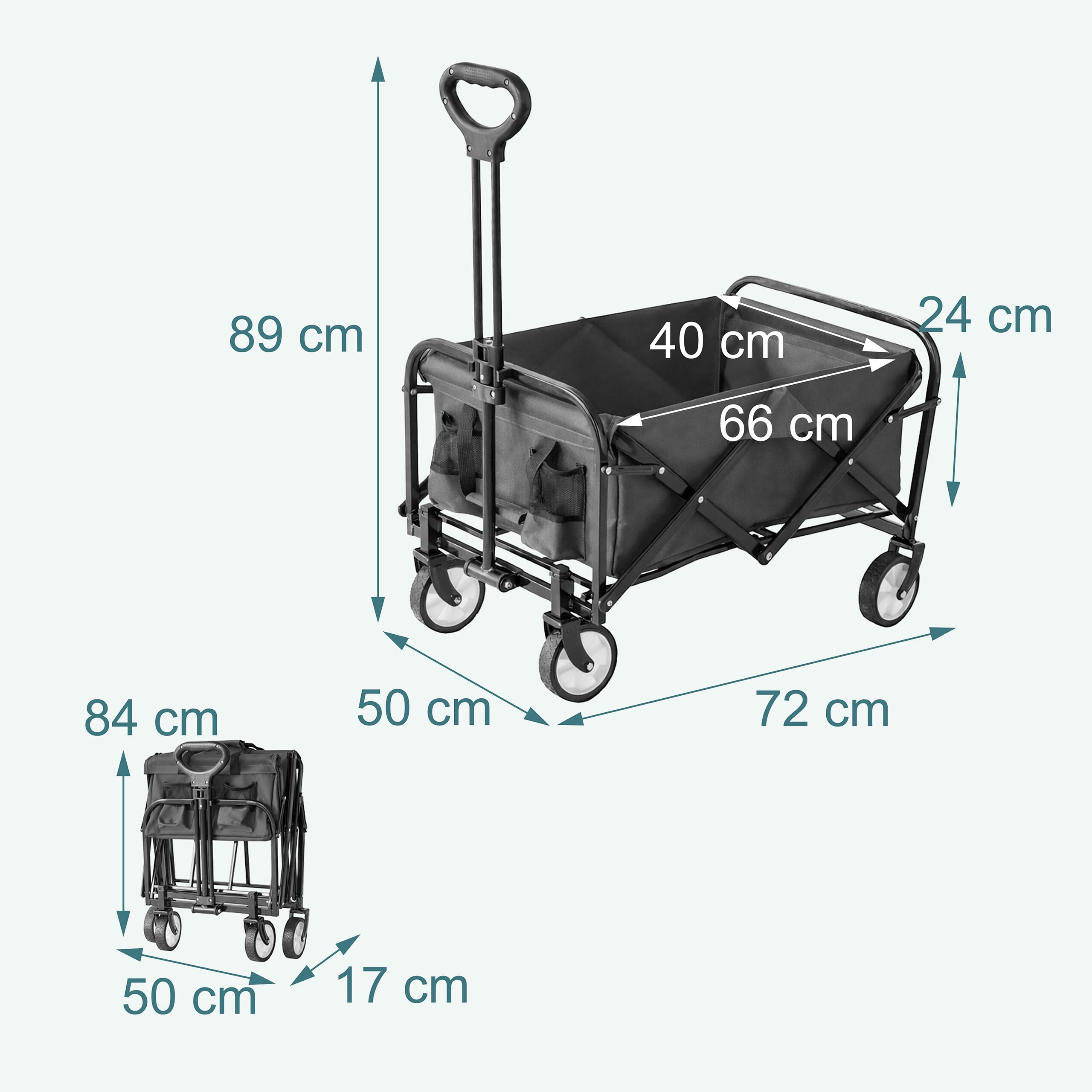 Relaxdays Chariot Pliant 100 kg, poignée télescopique, Tissu Oxford, pour Courses, Camping & Plage, Gris 89x50x72 cm