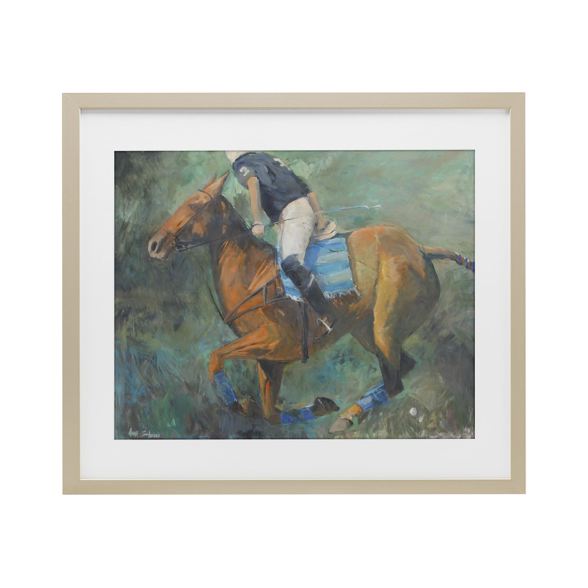 Stupell Industries Harvest Pine (Textured) 'Polo Rider In Dynamic Motion'| Framed Print Under Glass