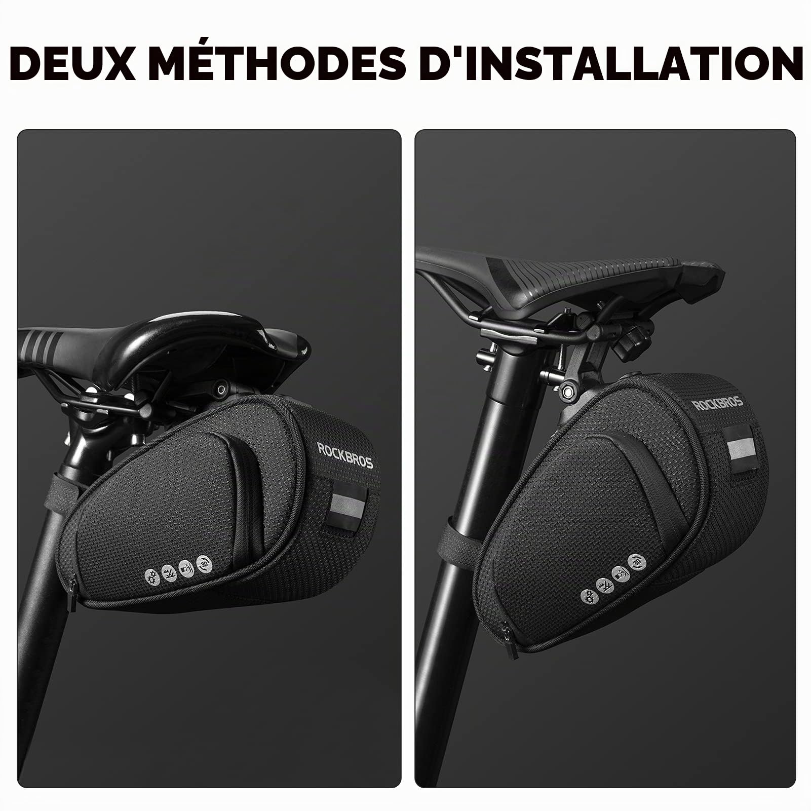 ROCKBROS Sacoche de Selle de Vélo Pratique avec Fermeture Rapide Sacoche de Siège pour Vélo de Course Route VTT Pliant 1L Noir