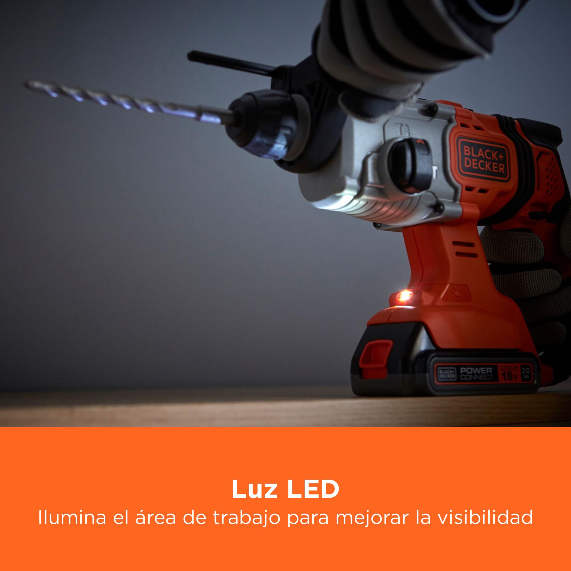 BLACK+DECKER Taladro percutor SDS-Plus a batería de 18V, energía de impacto de 1,2J, 3 modos, incluye broca para hormigón de 6mm y caja del kit, BCD900B-XJ