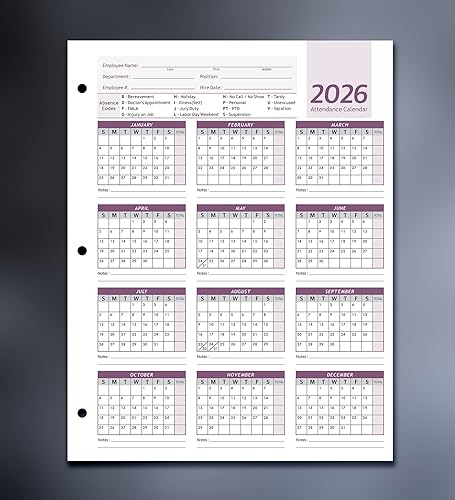 Miniatura 3 de Calendario de asistencia para tarjetas de empleado 2024, papel de cartulina pesado de 100 libras, 8.5 x 11 pulgadas (morado, paquete de 25 hojas)