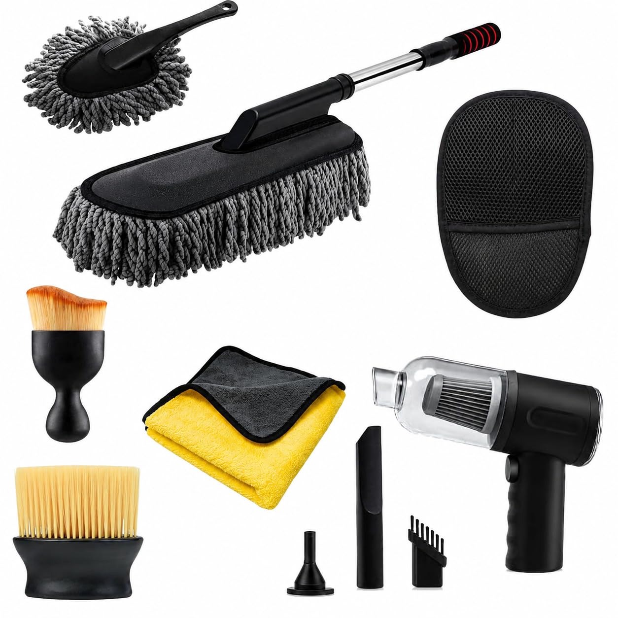 Verivue Mirrors 7 PCS Car Cleaning Kit with 3-in-1 Mini Vacuum Cleaner, Microfiber Cloth,Big Duster,Car Cleaning Sprey,Wheel Brush,AC Vent Brush&Interior Dust Brush,for velar,Truck-image-5