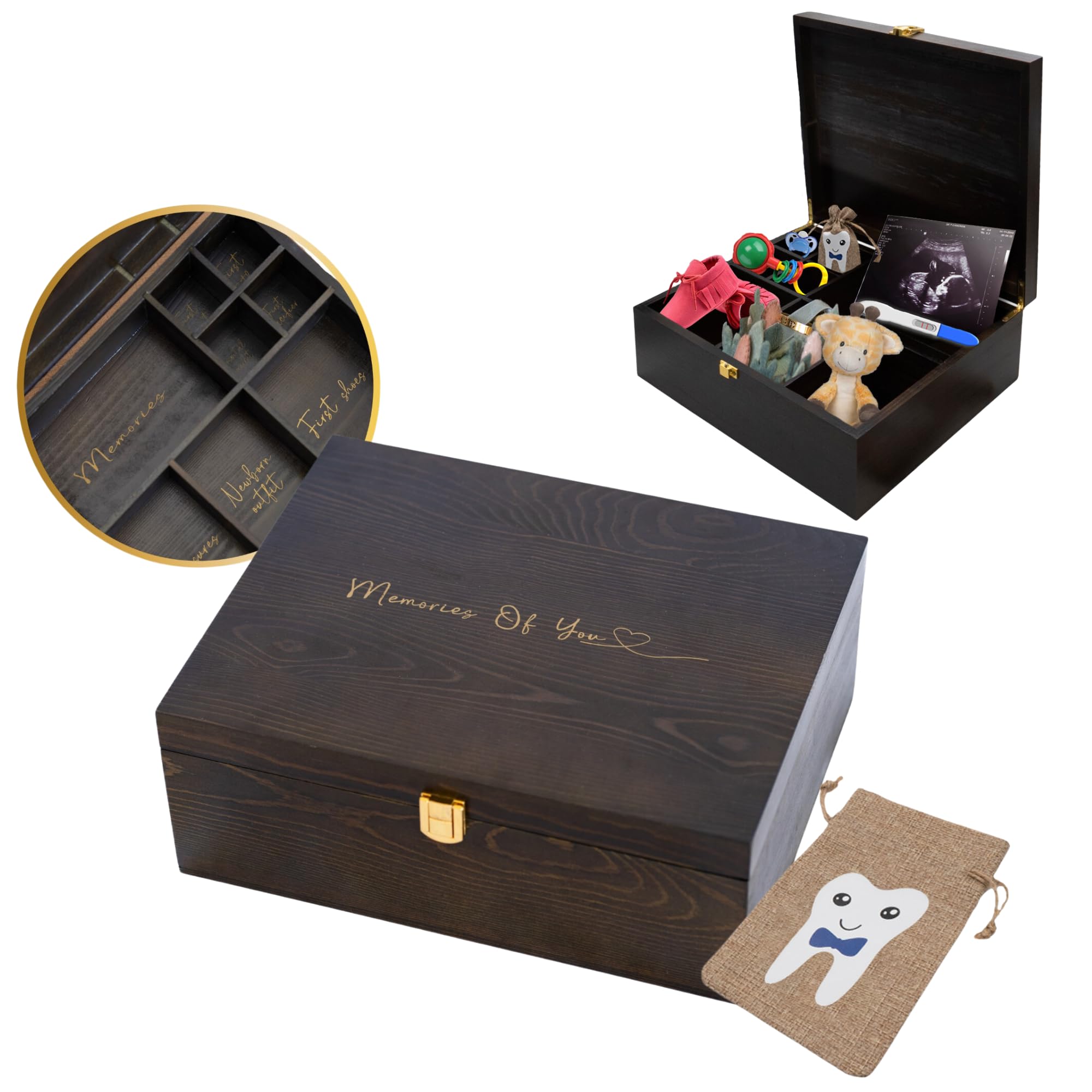 Wooden Baby Keepsake Box Boy and Girl- Newborn Keepsake Box with Sturdy Lock-Timeless Baby Keepsake Storage Box-Memory Box for Keepsaskes Baby-Baby Keepsake Boxes & Tins-Baby Boy Keepsake Box (Blue)