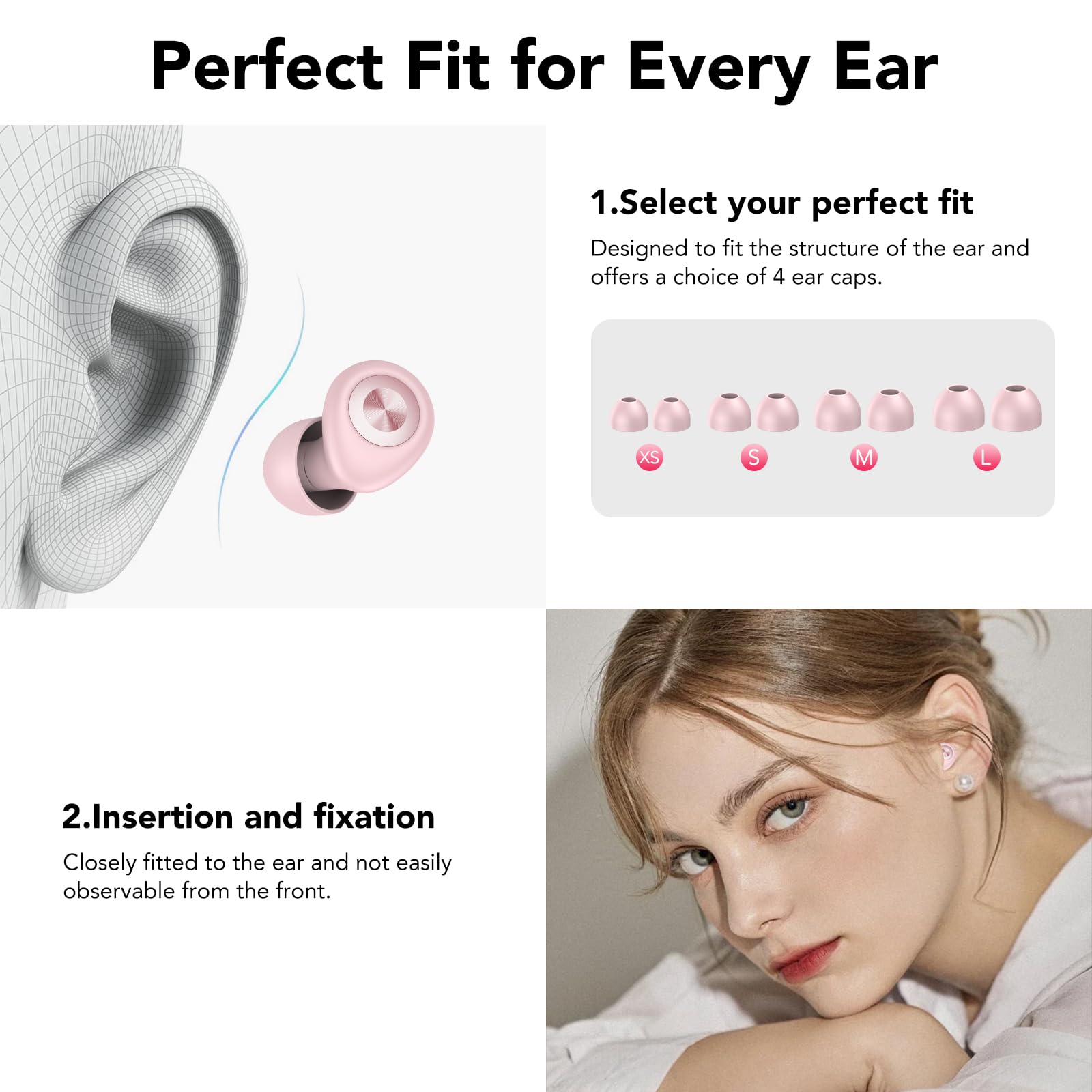 CASCHO Tappi Orecchie Dormire, Auricolari Riutilizzabili in Silicone Morbido Antirumore, Design Ergonomico Leggero con 45dB Isolamento, Sonno/Lavoro/Viaggio, 4 Misure (XS/S/M/L), Rosa peonia