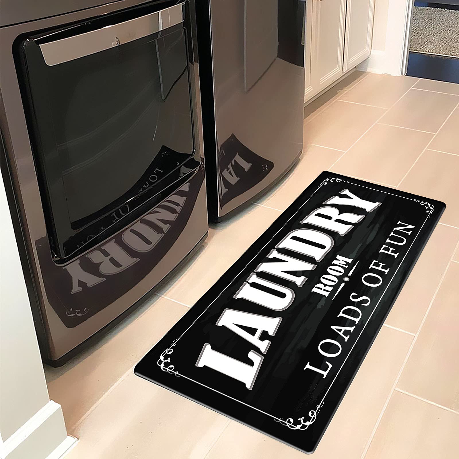 Black and White Laundry Room Rug 20"x59" Non Slip Anti Fatigue Laundry