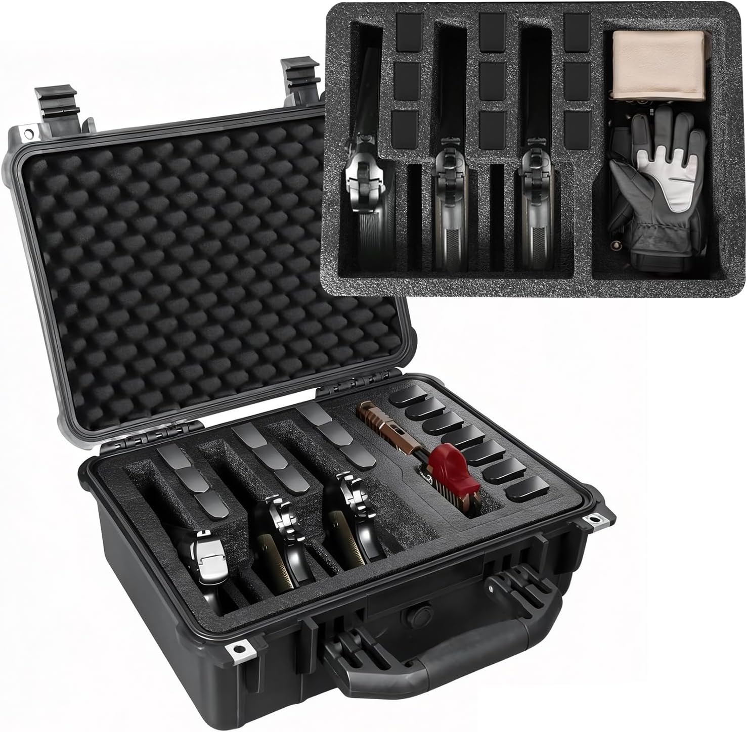 Jack Boss Hard Gun Case for handguns,Lockable Pistol Case Holds Multiple Pistols & Magazine,Waterproof Firearm Carrying Case with Pre-cut Foam,TSA Compliant