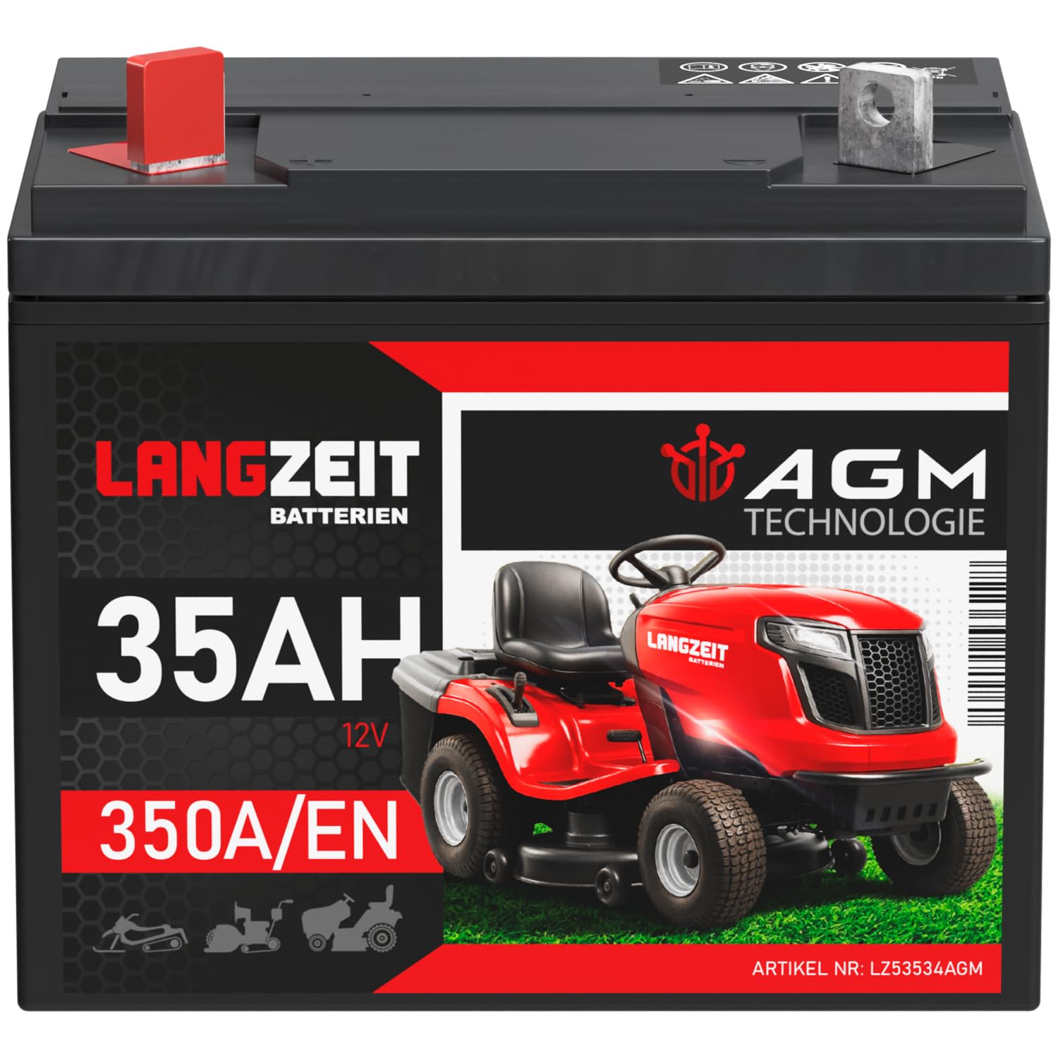 Langzeit Rasentraktor Batterie 12V 35Ah AGM U1 Aufsitzmäher Rasenmäher Plus Pol Links Starterbatterie statt 30Ah 28Ah 26Ah 32Ah