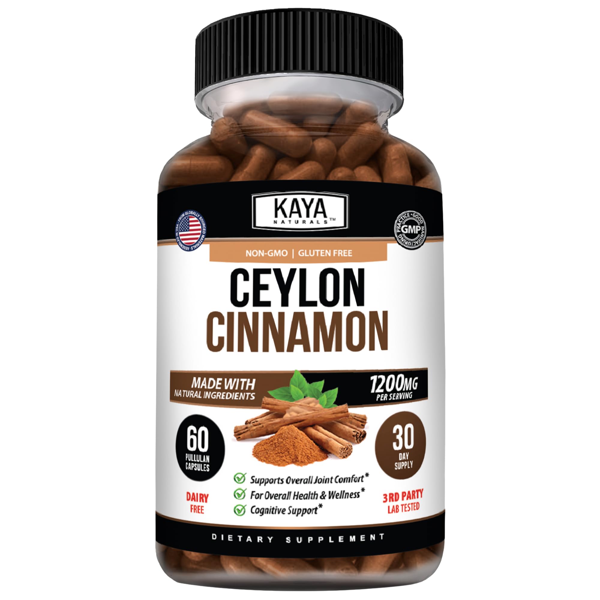 Kaya Naturals Organic Ceylon Cinnamon Supplement, 60 Count