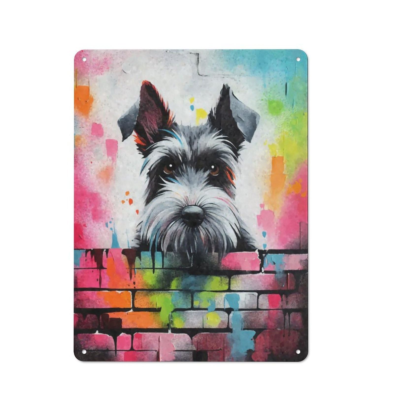 Junmoney Miniature Schnauzer Bricks Metal Sign 40X30cm With For Hallway Wall, Vintage Decor, For Garage, Workshop And Man Cave Decoration