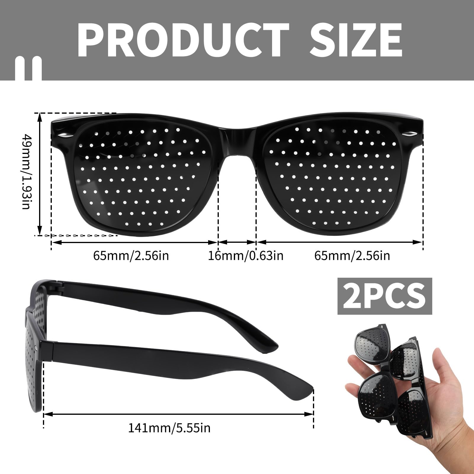 sofun Okulary siatkowe 2 szt. - Okulary z otworami do oczu, kieliszki do pinhole ze składanymi oprawkami, czarna siatka dla dorosłych i dzieci