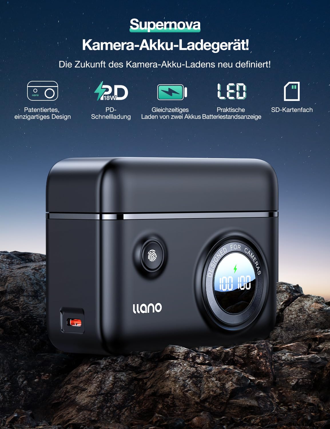 llano 2er-Pack EN-EL25 Akkus mit 18W Schnellladegerät für Nikon Z50 II, Z50, Z30, Z fc 1350 mAh Hochkapazität SD-Kartensteckplatz Intelligentes Digitaldisplay