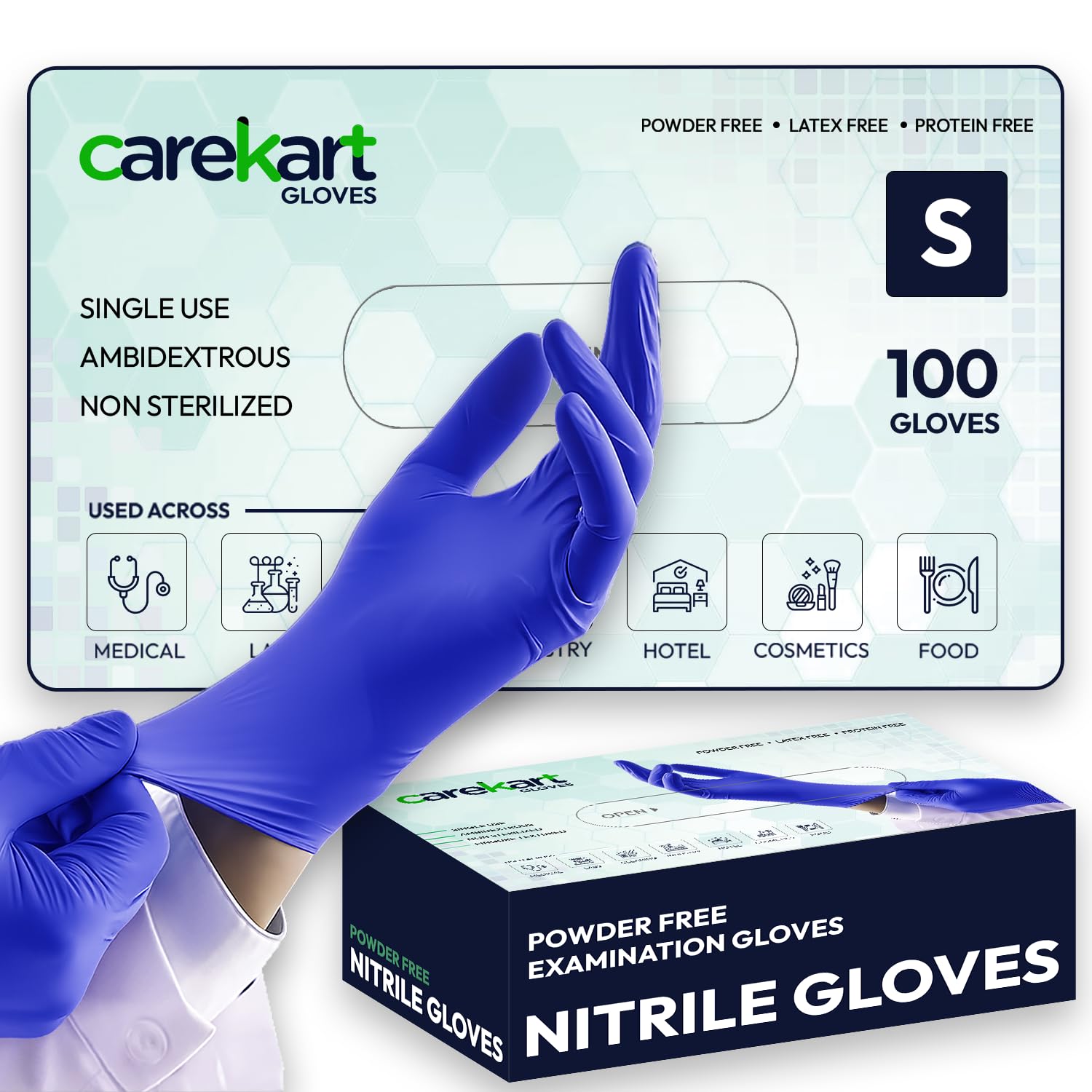 Nitrile Gloves Small Pack of 100 | Food Grade, Non-Sterile Powder-Free Medical Examination Gloves (Blue)-image-7